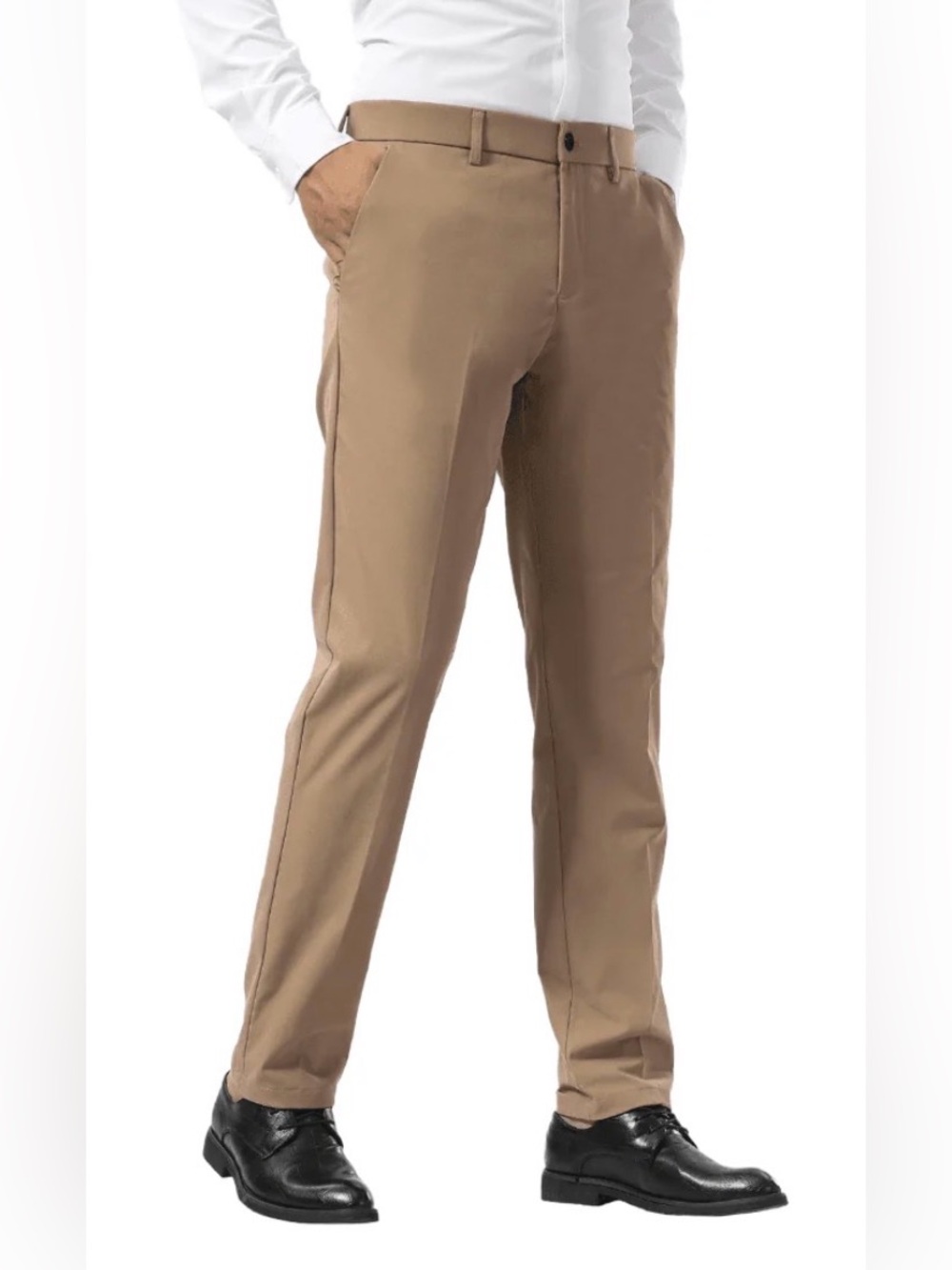 NWT Men’s SlimFit Performance no iron Chinos Zip Front Tan 33x28 - Picture 2 of 7